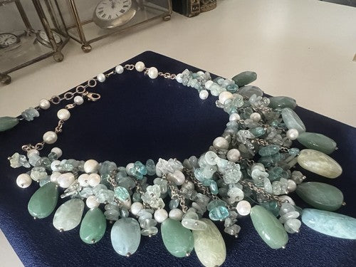 Dea Gioielli Boucles D'Oreilles Collier Argent Plaqué oder Rayons Quarzperlen 
