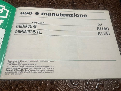 Renault 6 Booklet Car Use and Maintenance Tongue Italian Original Vintage