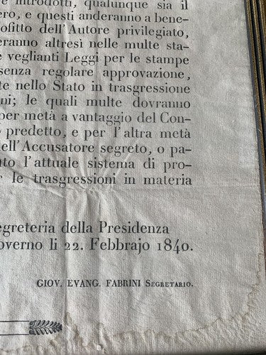Regno Italie, Notification Autorisation Impression Al Cavaliere Florence 1840
