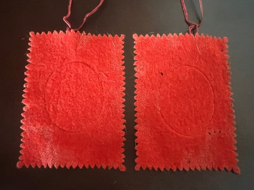 🔴 Santino SCAPOLARE SACRO CUORE DI GESU' tessuto rosso 9x12 cm COPPIA