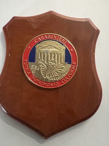 Crest Carabinieri Bouclier Bois Poli Avec Applications Métal Vernis Hauteur 15