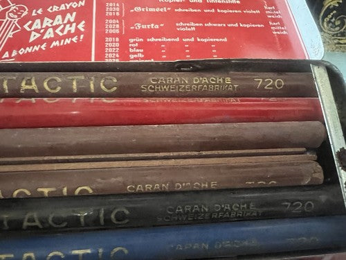 Caran D'Ache Crayons Tactic 720 Crayons Boîte Étain Collection Rare Vintage 