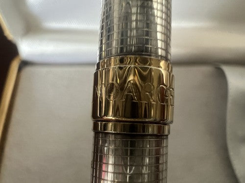 🔴 UNOARGENTO penna sfera ARGENTO 925 guillocchè profili dorati scrive astuccio