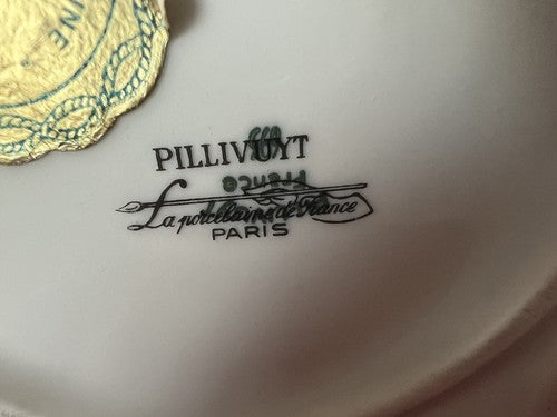 Pillivuyt Cendrier Porcelaine Français Fleurs Peinture Main Avec Couvercle 