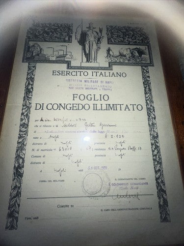 Forces Armées Italien Congé Illimité Avec Tampons Et Signature 1959 Cadre Orig