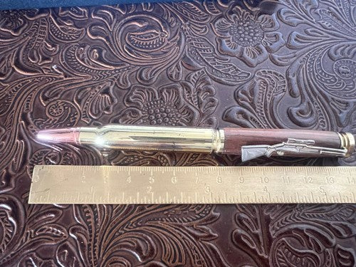 🔴 Penna sfera fucile RAIN HUNTER metallo e legno con bossolo scrive vintage