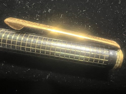 Goldring Stylo-Plume Sphère Laque Carreaux Profils Or Écrit Allemagne Vintage