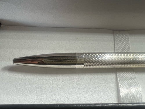🔴 Penna sfera ARGENTO MASSICCIO 925 guillocchè meccanismo pulsante scrive 13
