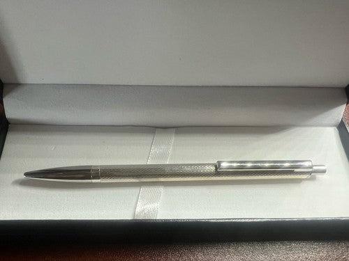 🔴 Penna sfera ARGENTO MASSICCIO 925 guillocchè meccanismo pulsante scrive 13