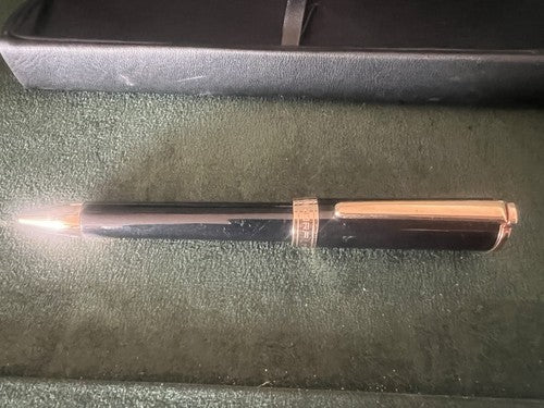 🔴 AURORA penna sfera TU lacca nera profili oro rosa con astuccio