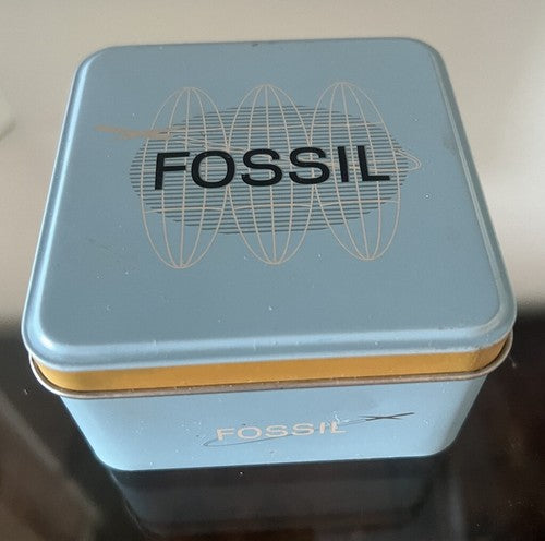 🔴 FOSSIL box scatola orologio cofanetto custodia azzurro giallo vintage