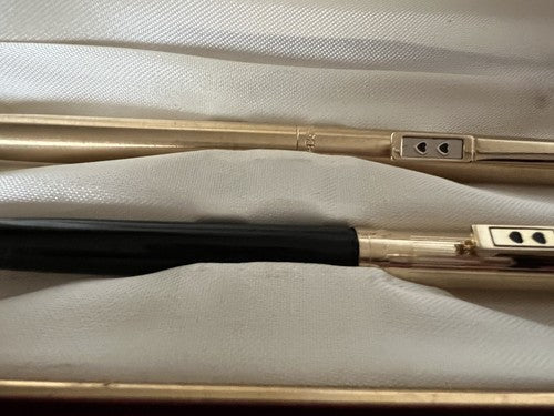 🔴 PAPERMATE penna +matita meccanica metallo dorato scrivono scatola vintage
