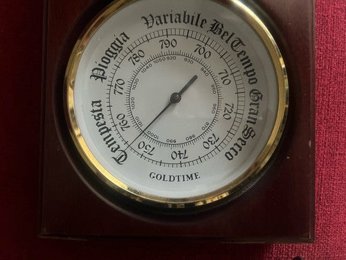 🔴 BINO Barometer-Wanduhr aus Holz und Messing mit Bullauge 