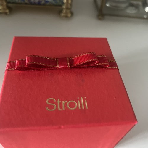🔴 STROILI jewelry box ring earrings pendant charms with red ribbon 