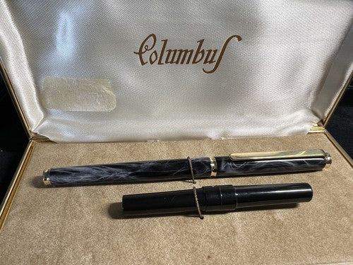 Columbus Stylo-Plume Stylo à Plume Laque Noir Gris Marbré Cartouche Écrit 