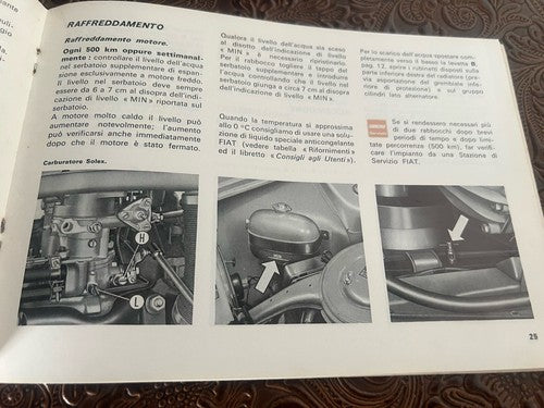 Fiat 128 Bedienungsanleitung, Gebrauchs- und Wartungsheft, italienisches Original, Vintage 