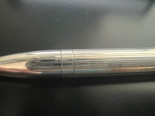 🔴 Penna sfera ARGENTO 925 MASSICCIO 925 righe pulsante a scatto scrive vintage