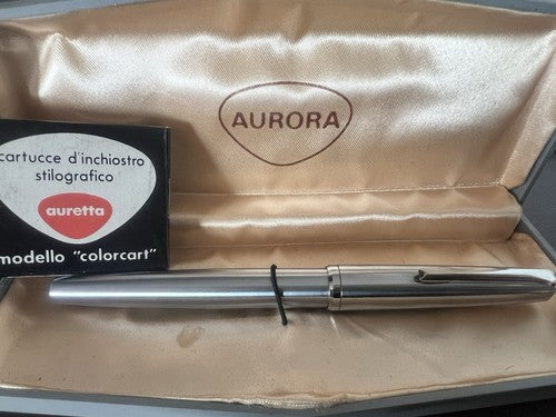 🔴 AURETTA penna stilografica By Aurora cromata italiana cartucce vintage 1970 D