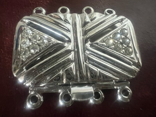 Silver Closing Necklace Hook 4 Wires with Stones Design Striped Pyramids