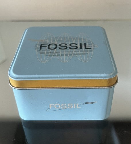 🔴 FOSSIL box scatola orologio cofanetto custodia azzurro giallo vintage
