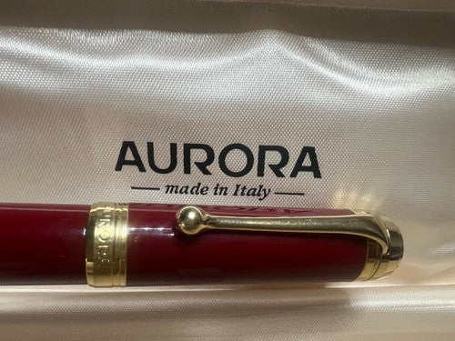 🔴 AURORA penna sfera D72 resina rossa profili dorati refill roller con astuccio