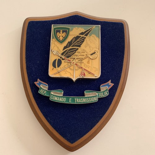 🔴 CREST MILITARE Rep. Comando E Trasmissioni Giulia scudo legno