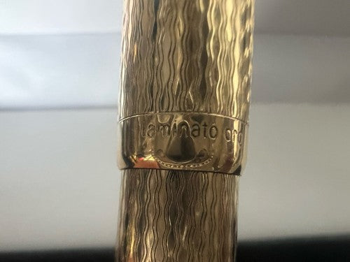Stylo-Plume Sphère Plaqué Or Corps Ciselé Guillocchè Écrit Vintage 