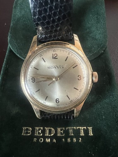 🔴 MONVIS orologio uomo automatico 35,5 mm Swiss Made vintage '60