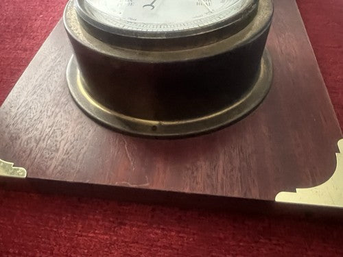 🔴 VEGLIA Wanduhr-Barometer aus Holz und Messing mit Bullauge 