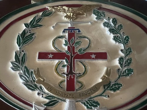 Crest Sanita'Militaire Bouclier Bois Et Métal En Unitate Fructus