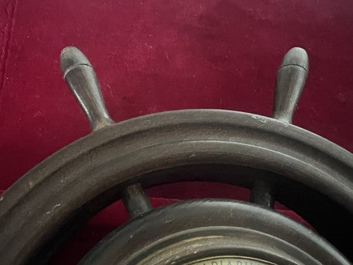 🔴 HUGER barometro timone legno meccanico a parete barca funziona vintage