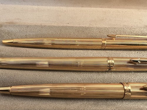 PARKER 180 Gold Plated Fountain Pen And 2 Ballpoint Pens Write
