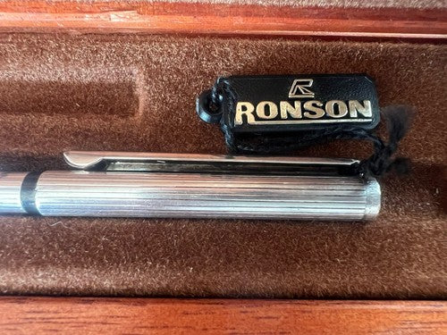 Ronson Stylo-Plume Sphère Plaqué Argent Écrit Vintage Avec Garantie 1970
