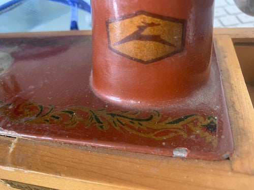 🔴 Macchina cucire manovella RUSSA originale ferro base legno L 27 cm, vintage