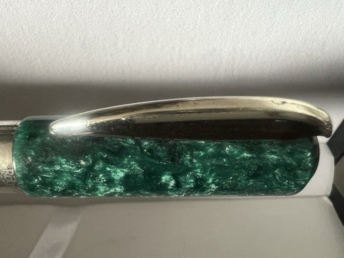 🔴 ROBERTA DI CAMERINO penna sfera ARGENTO 925 con particolari verde brillanti