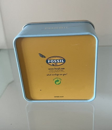🔴 FOSSIL box scatola orologio cofanetto custodia azzurro giallo vintage