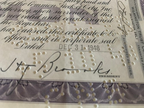 Antique Titre, Action 8 Actions New York City Coty Inc, Wilmington Trust 1948 