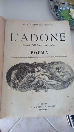 🔴 Libro ADONE di Giambattista Marino poema 1 edizione Firenze vintage 1922