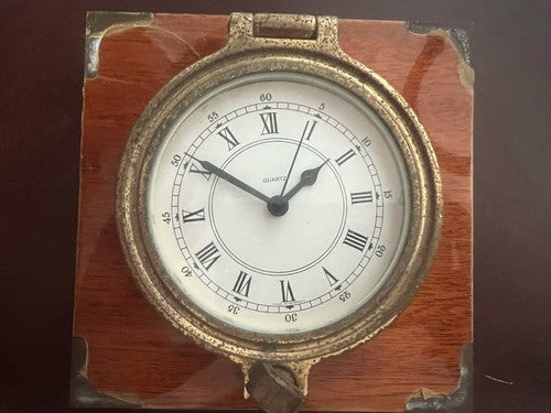 🔴 Orologio parete muro barca metallo base legno nautico oblò al quarzo vintage