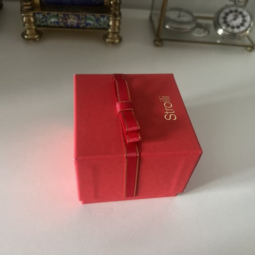 🔴 STROILI jewelry box ring earrings pendant charms with red ribbon 