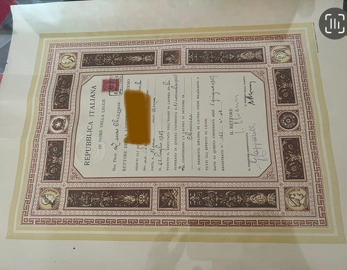 🔴 Abschluss in Chemie der Italienischen Republik, 5. Juni 1957, Originalstempel 