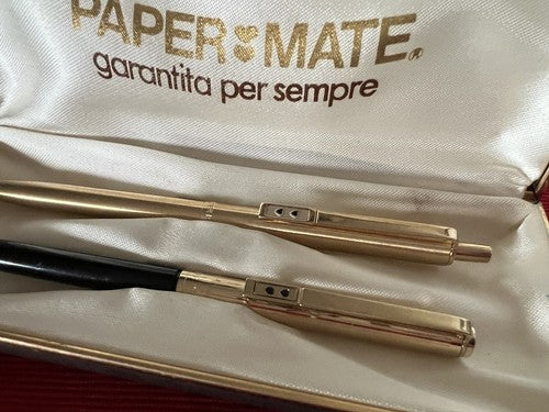Papermate Stylo-Plume + Crayon Mécanique Métal Doré Scrivono Boîte Vintage