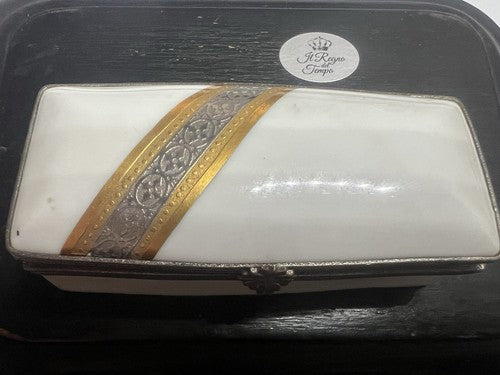 🔴 LIMOGES porcellana porta pennini ORO E PLATINO penna astuccio cofanetto