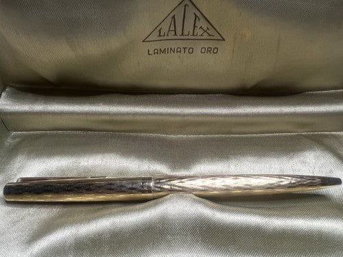 🔴 LALEX penna sfera placcata oro e cesellata scatola scrive italiana VINTAGE