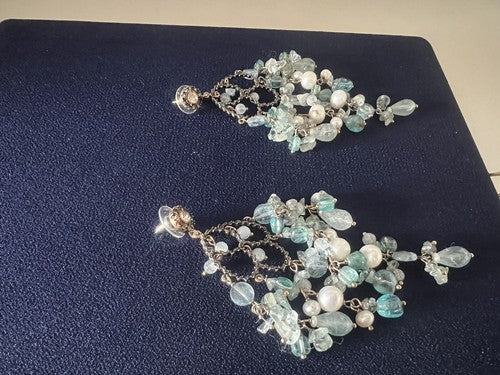 Dea Gioielli Boucles D'Oreilles Collier Argent Plaqué oder Rayons Quarzperlen 