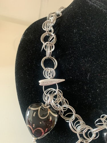 Collier, Collier Maria Cristina Sterling Tout en Argent Rhodié Et Cœurs 