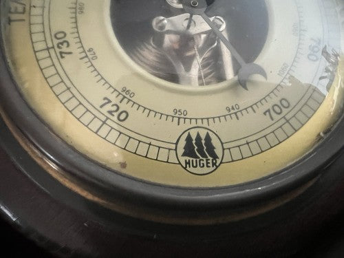 Huger Baromètre Gouvernail Bois Mécanicien Mural Bateau Fonctionne Vintage