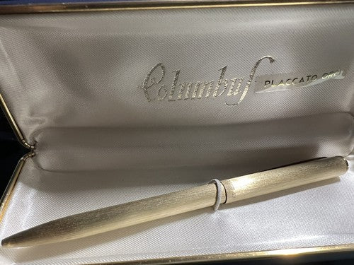 🔴 COLUMBUS penna sfera PLACCATA ORO scrive perfettamente con scatola vintage