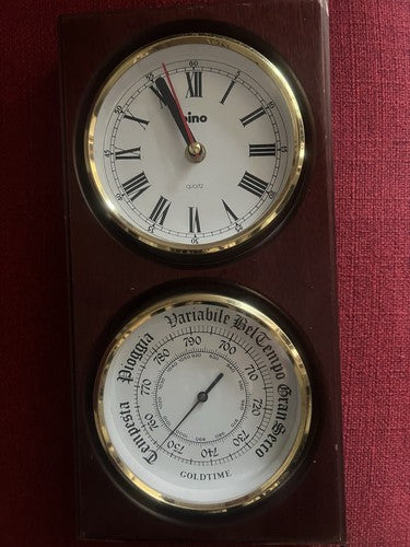 🔴 BINO Barometer-Wanduhr aus Holz und Messing mit Bullauge 