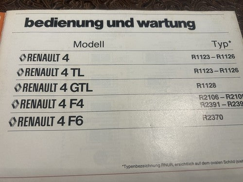 Renault 4 Livret Voiture Utilisation et Entretien Zunge Allemagne Original Cru